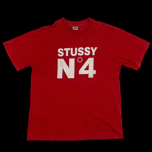 Stussy Vintage 90s No. 4 Logo T-Shirt Red (Made in USA) Fits S-M)