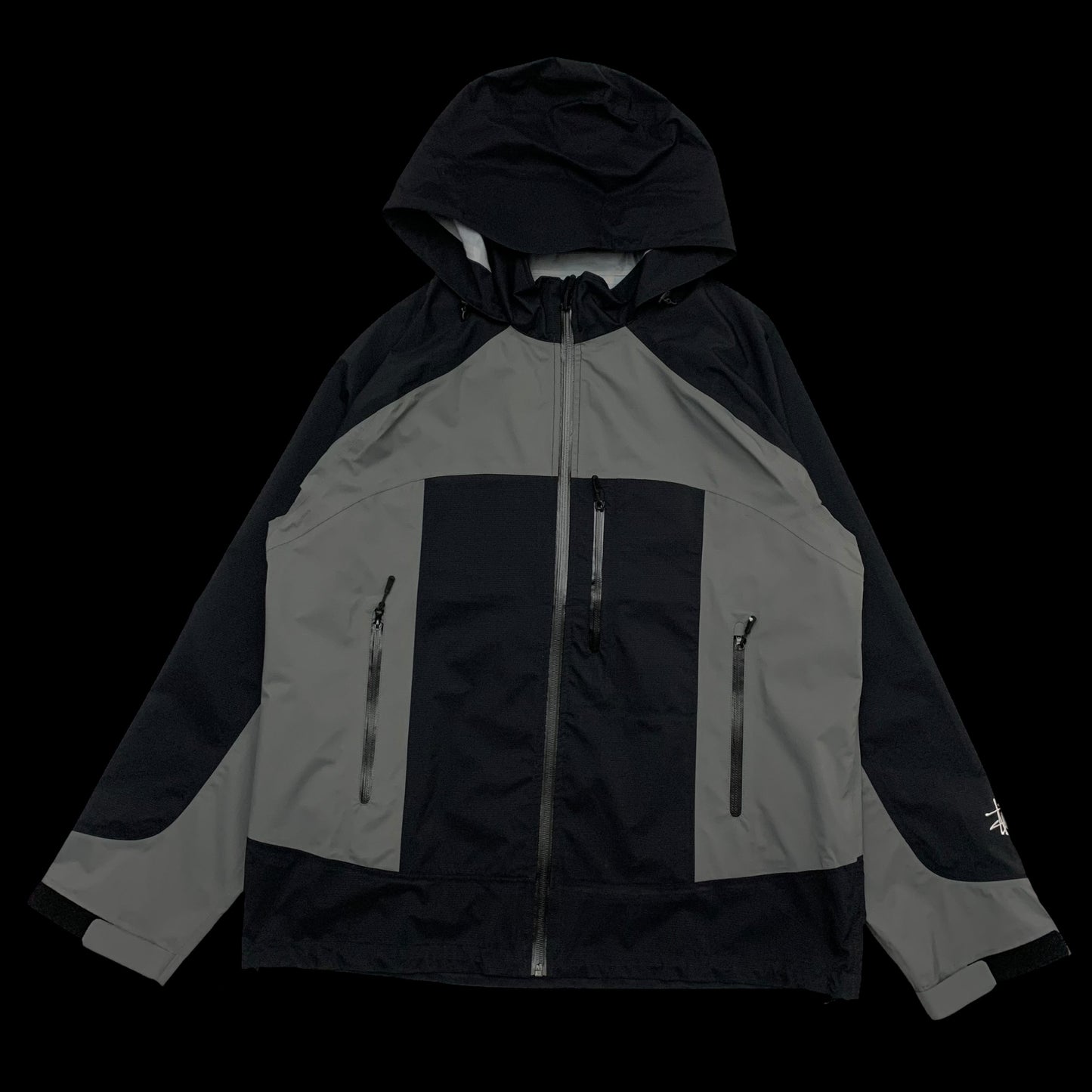 Stussy AW20 Taped Seam Nylon Rain Jacket Black/Grey (Fits L-XL)