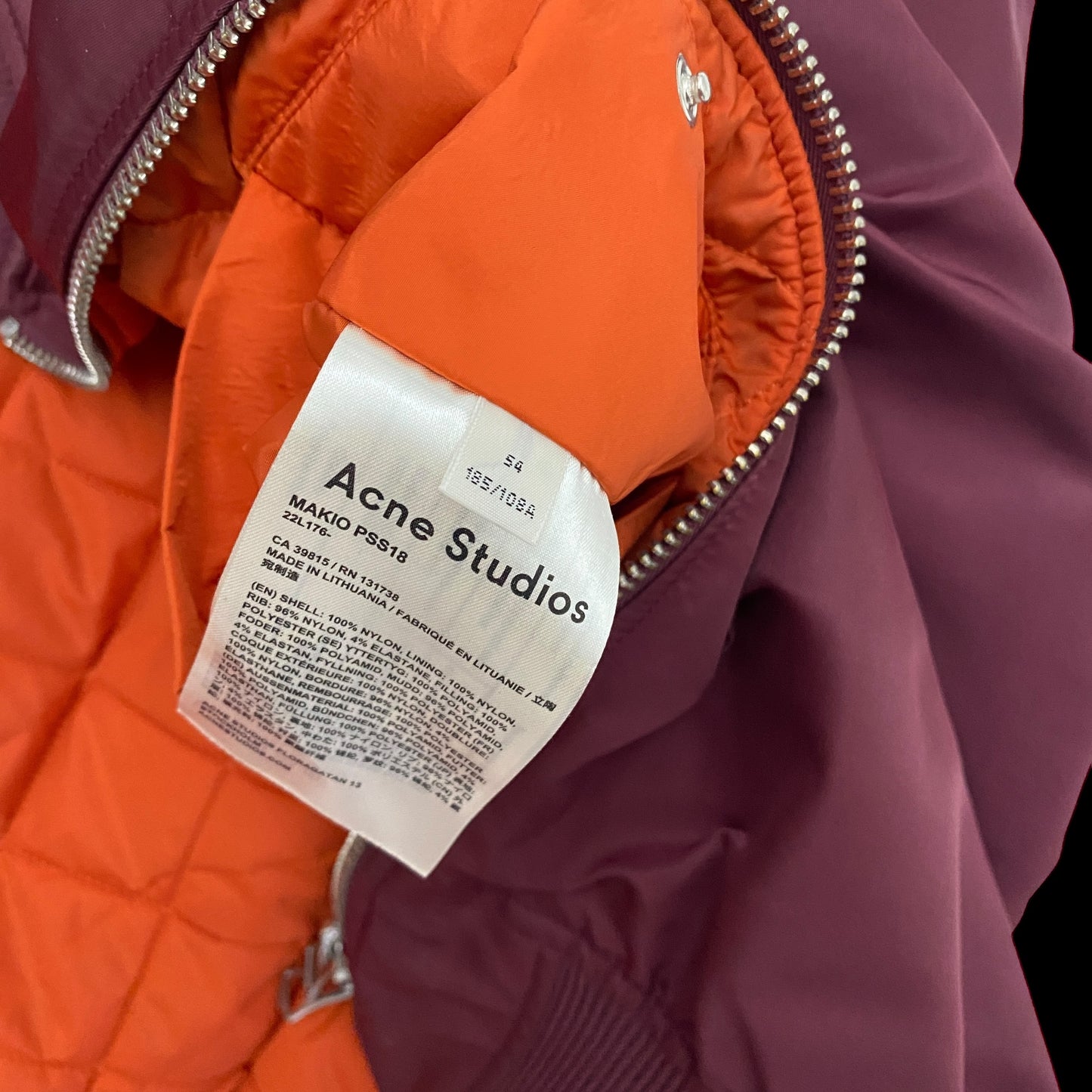 Acne Studios SS18 Makio MA-1 Bomber Jacket Burgundy (Fits L-XL)