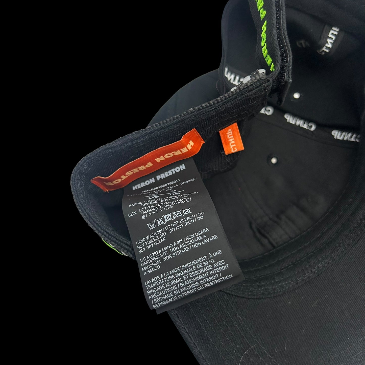 Heron Preston СТИЛЬ Reflective Cap Black/ Neon Green