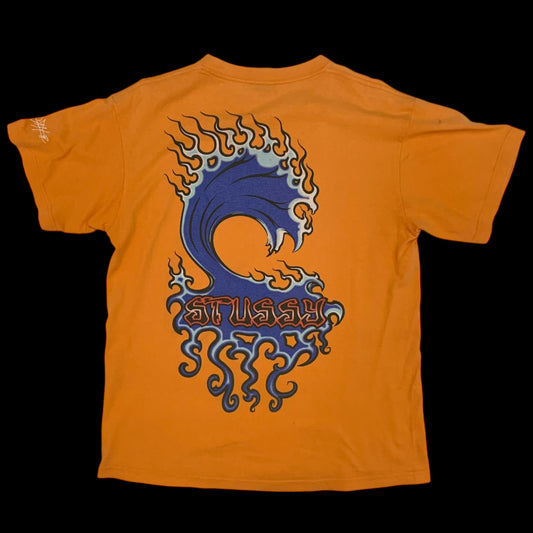 Stussy Vintage 00s ‘Inferno Wave’ T-Shirt Orange (Size M)