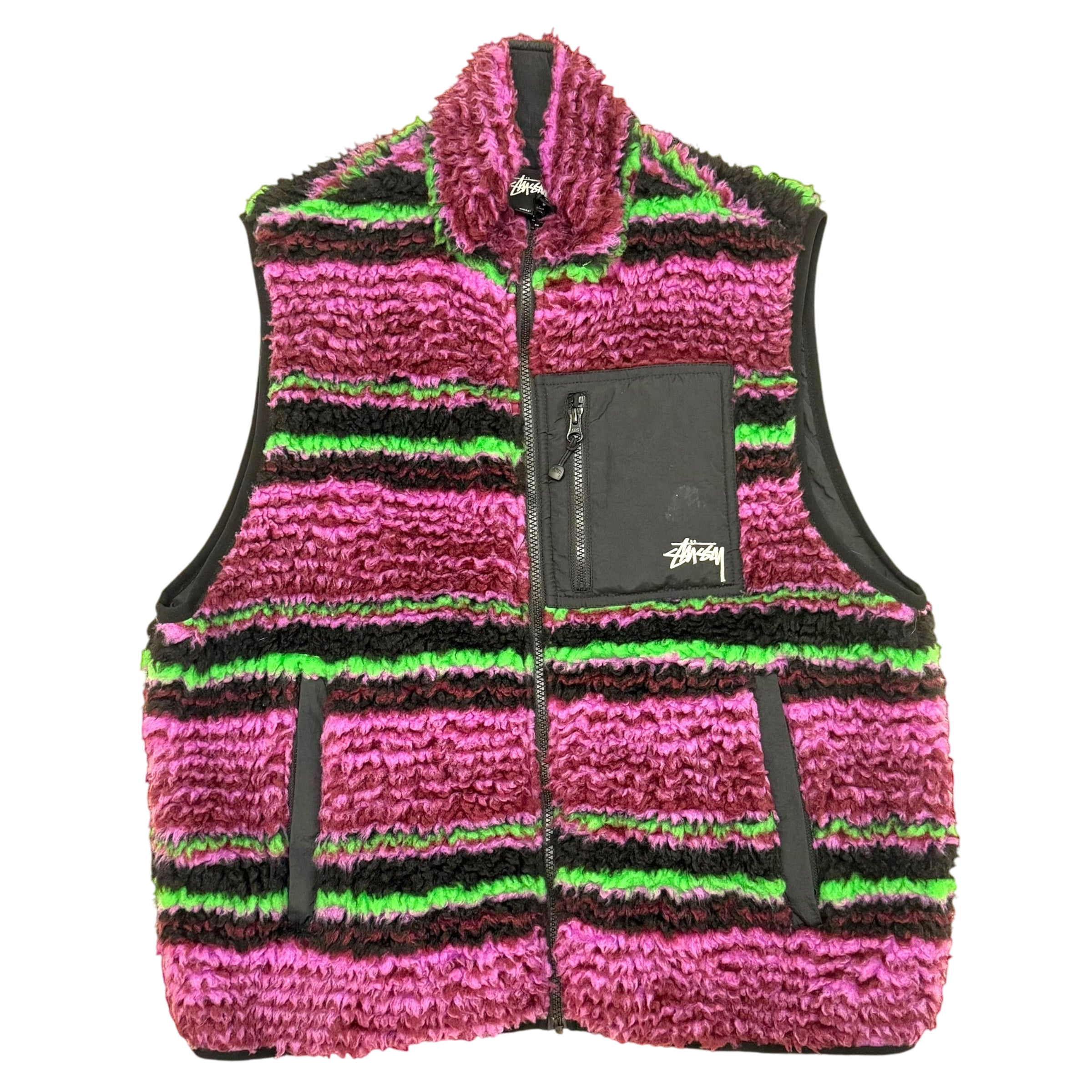Stussy Striped Sherpa Vest Pink/Red/Purple (Size M)