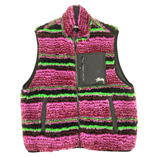 Stussy Striped Sherpa Vest Pink/Red/Purple (Size M)