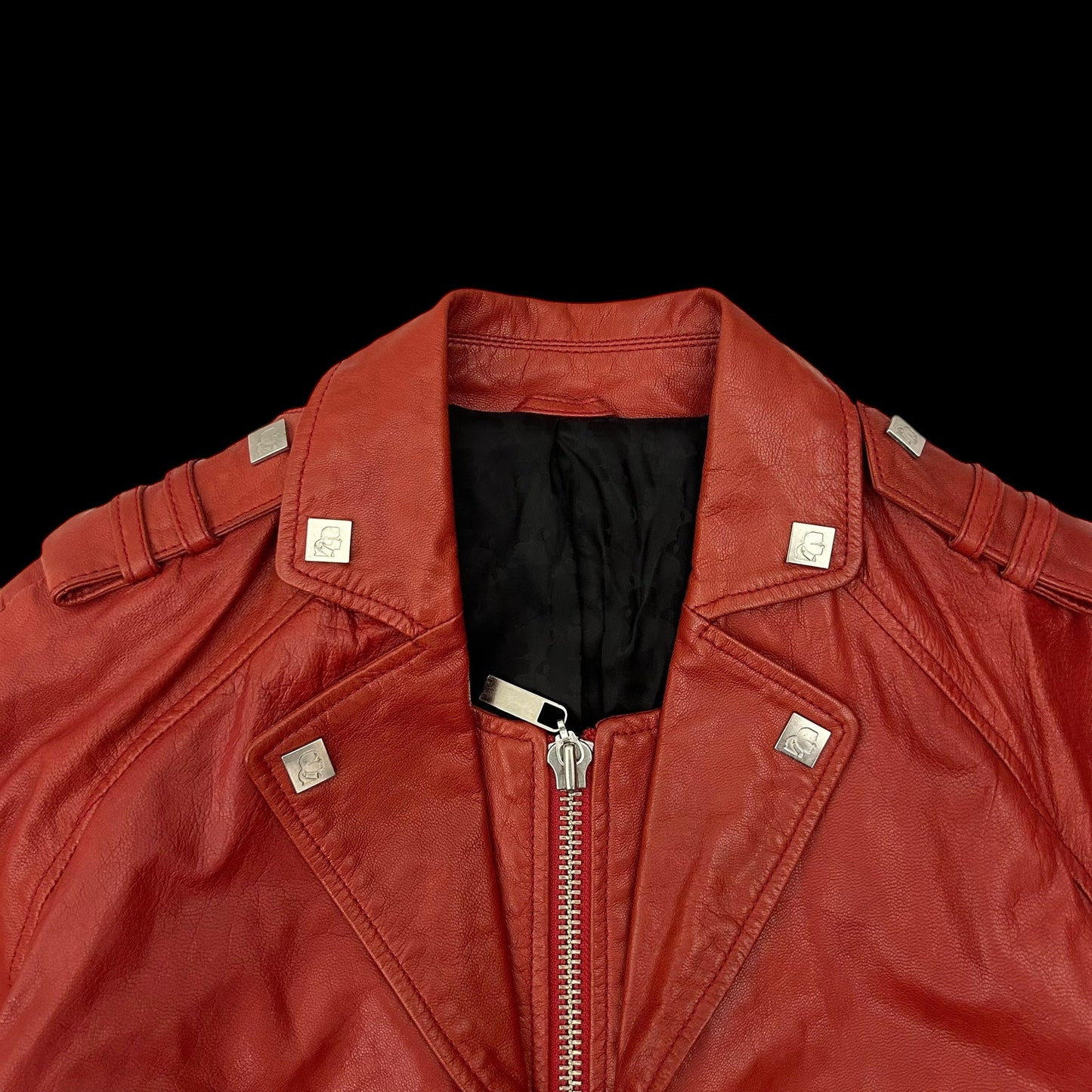 Karl Lagerfeld Goat Leather Biker Jacket Red (Fits M Womens)