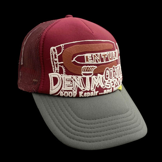 Kapital 'Century Denim Coating Service' Trucker Cap Burgundy/Grey