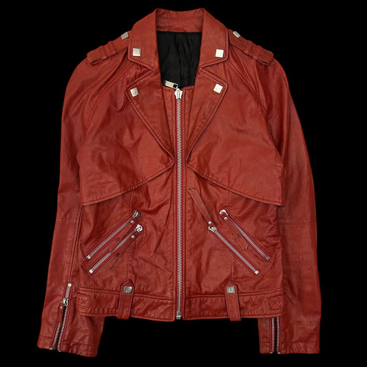 Karl Lagerfeld Goat Leather Biker Jacket Red (Fits M Womens)