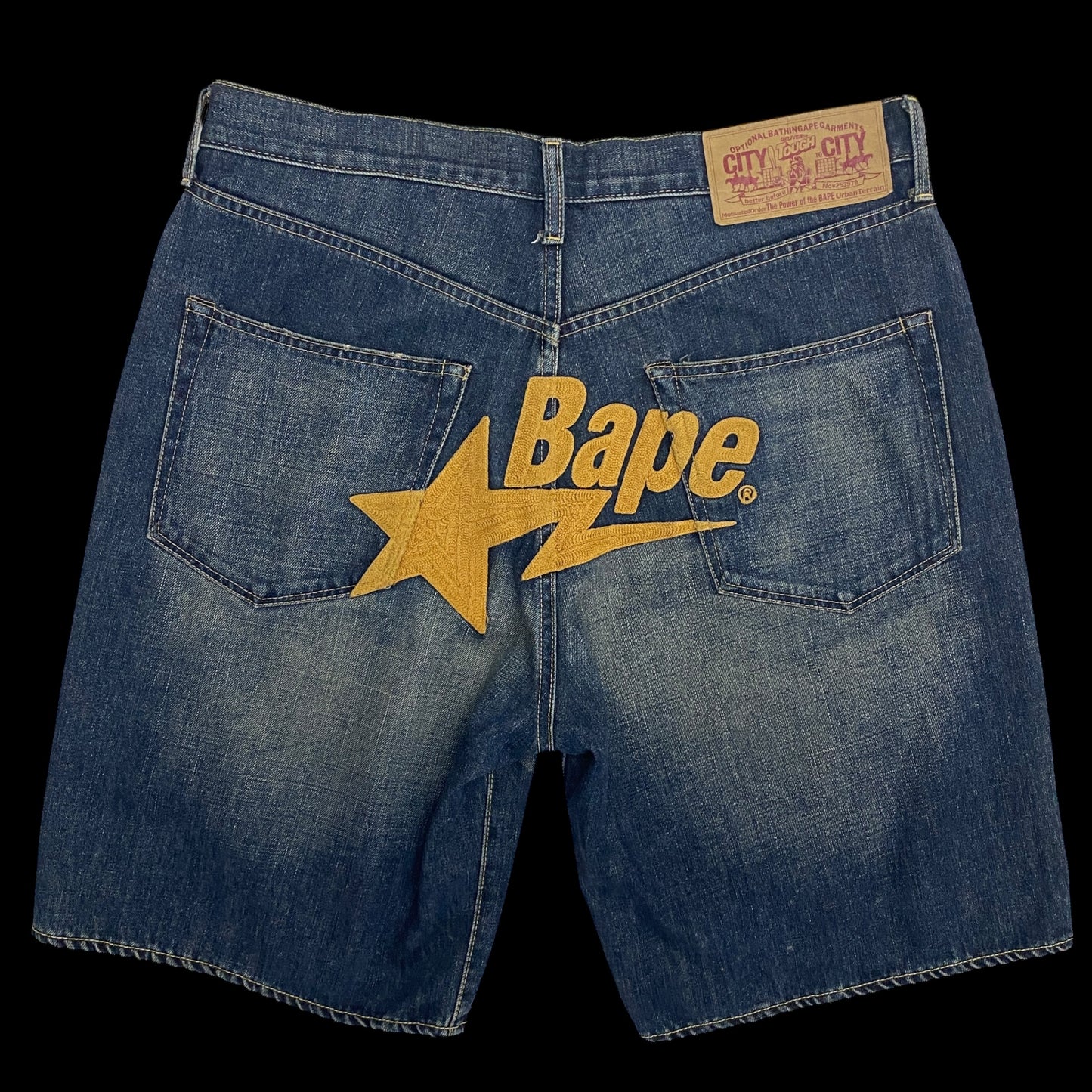 Bape Sta 00s Logo Embroidered Denim Shorts Blue (Fits 36")