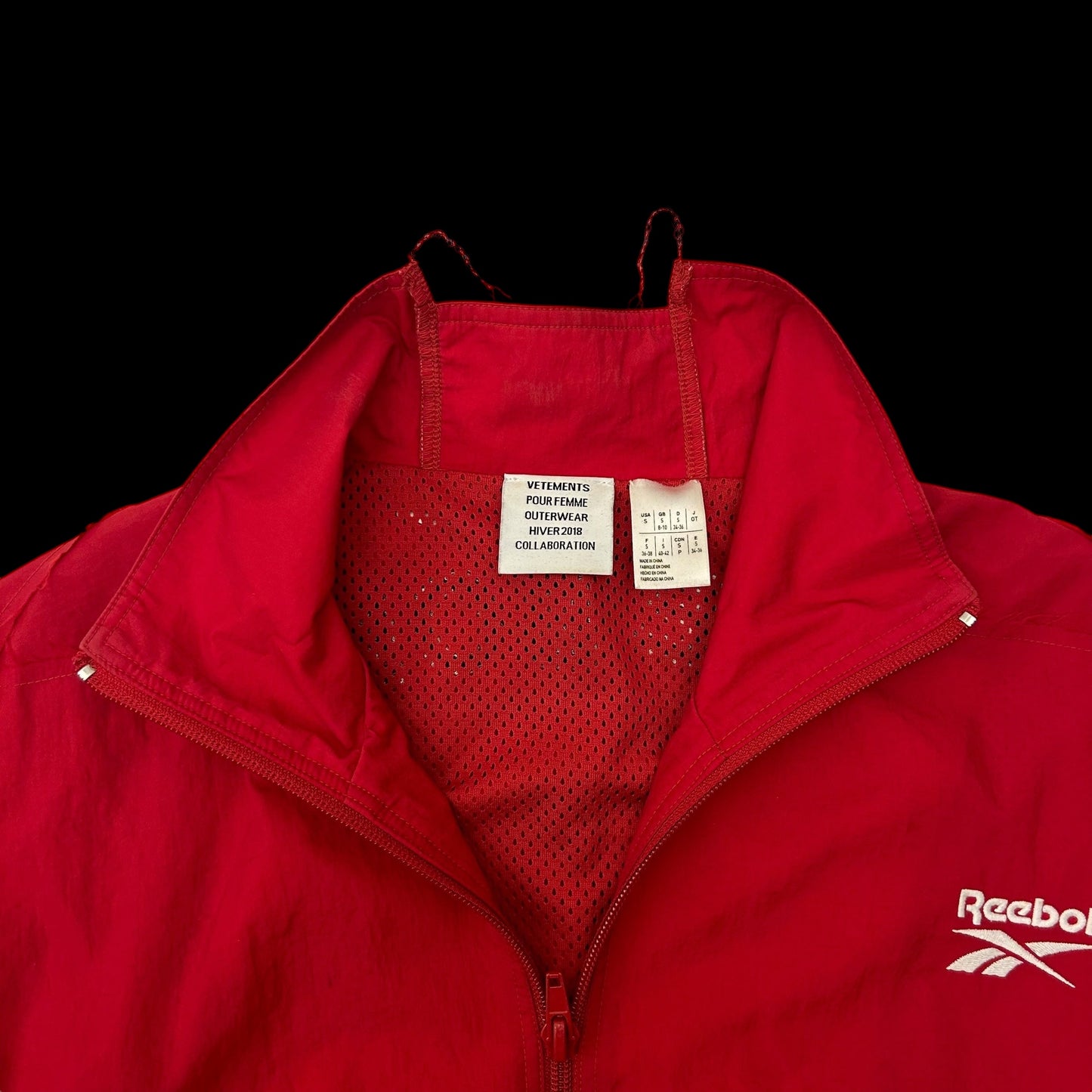 2018 Vetements x Reebok Reworked Distressed Track Jacket Red (Size S Womens)