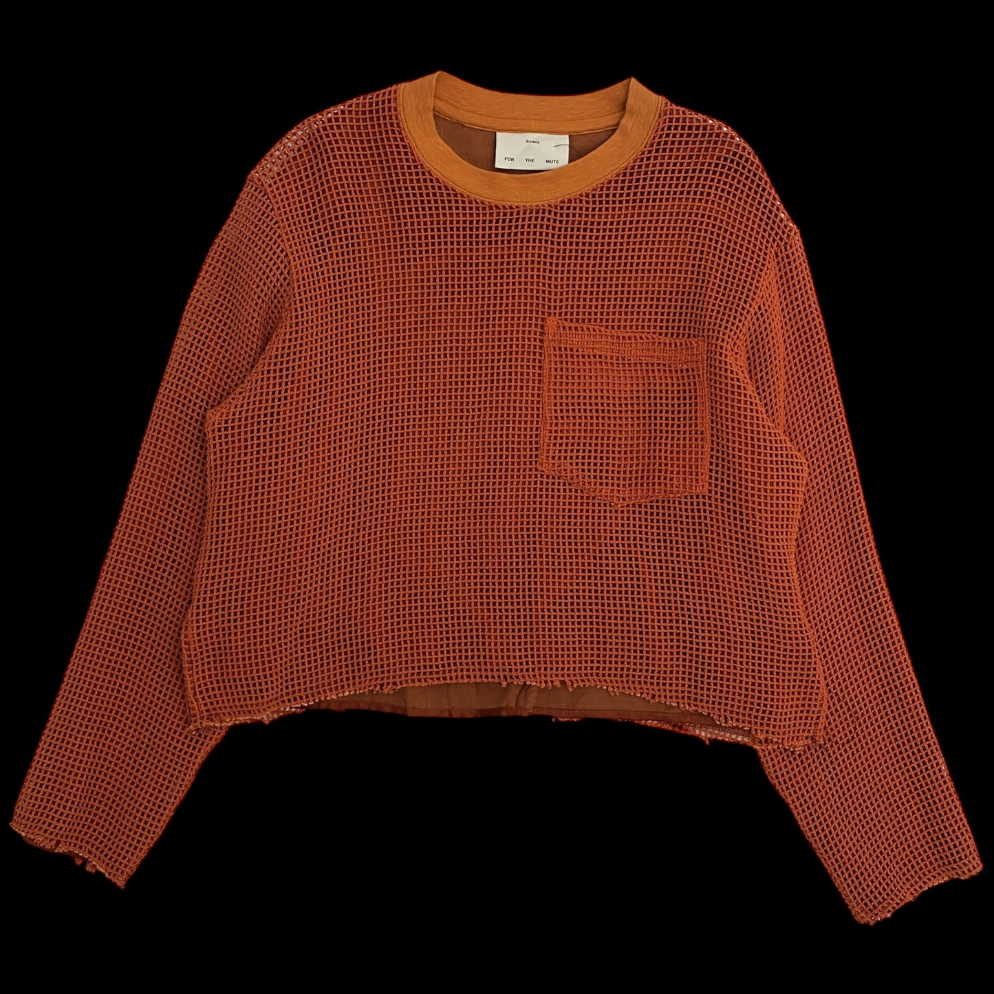 Song For The Mute Double-Layered Raw Hem Mesh Sweater Orange (Fits M)