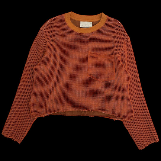 Song For The Mute Double-Layered Raw Hem Mesh Sweater Orange (Fits M)