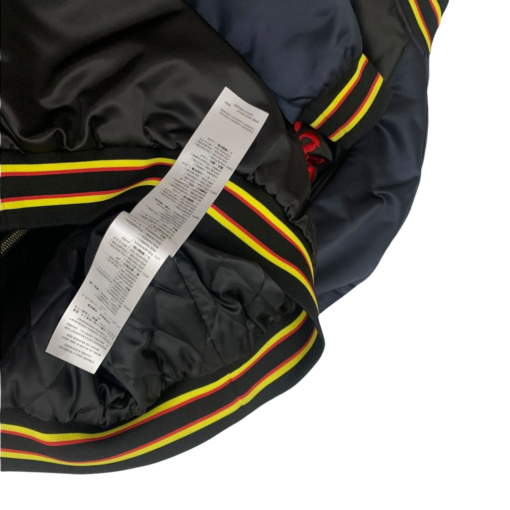 Alexander McQueen Motor City Two Tone Silk Blend Quilted Bomber Jacket Black/Navy (Fits M-L)