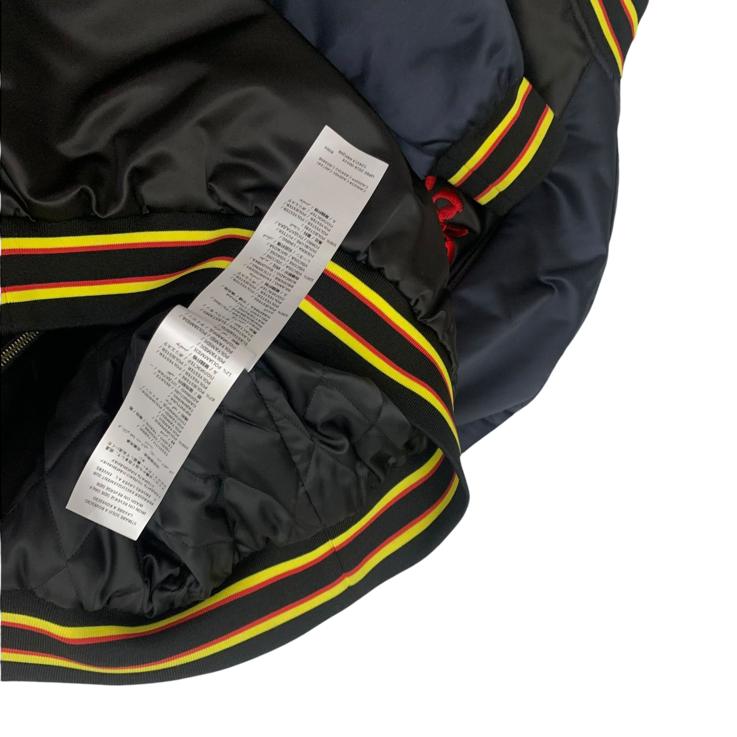 Alexander McQueen Motor City Two Tone Silk Blend Quilted Bomber Jacket Black/Navy (Fits M-L)