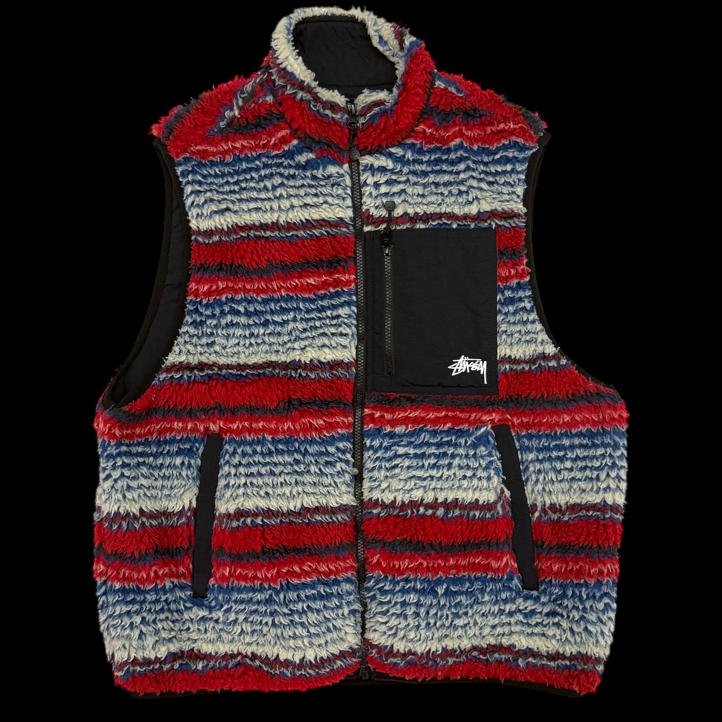 Stussy Striped Sherpa Vest Red/Blue/White (Size M)