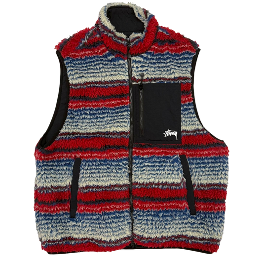 Stussy Striped Sherpa Vest Red/Blue/White (Size M)