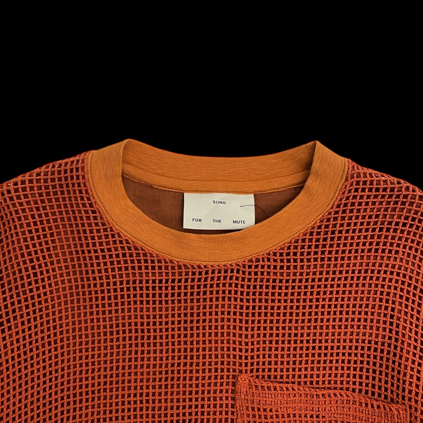 Song For The Mute Double-Layered Raw Hem Mesh Sweater Orange (Fits M)