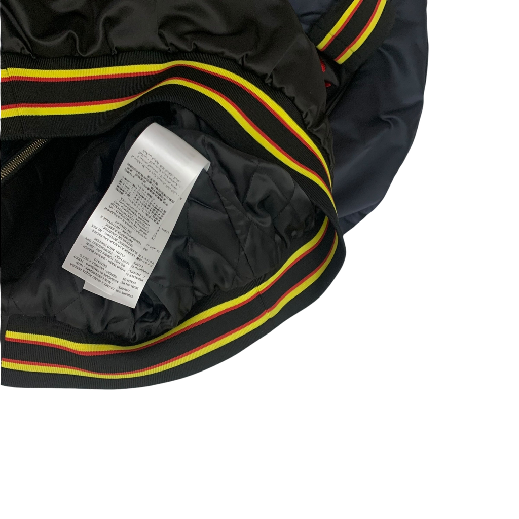 Alexander McQueen Motor City Two Tone Silk Blend Quilted Bomber Jacket Black/Navy (Fits M-L)