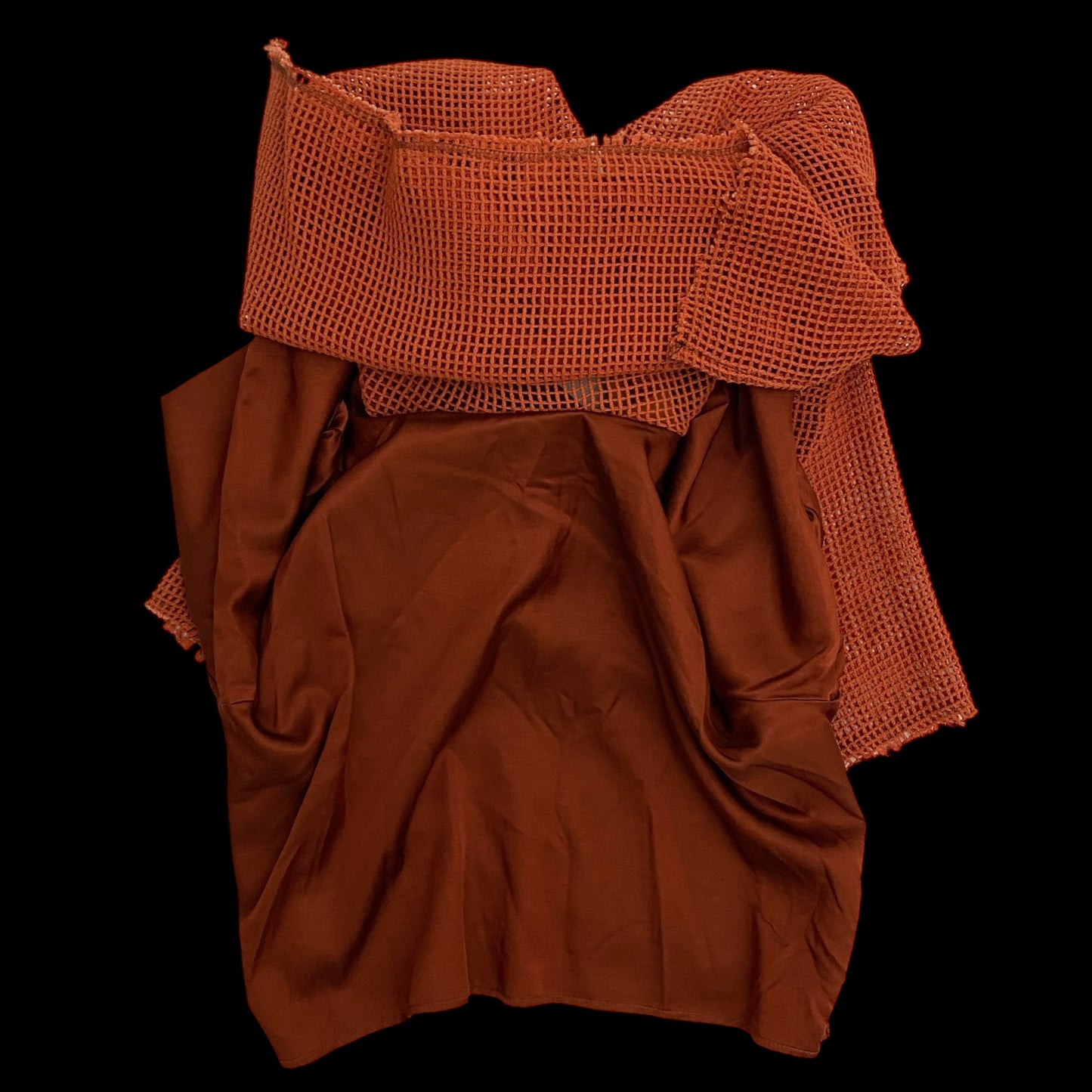 Song For The Mute Double-Layered Raw Hem Mesh Sweater Orange (Fits M)