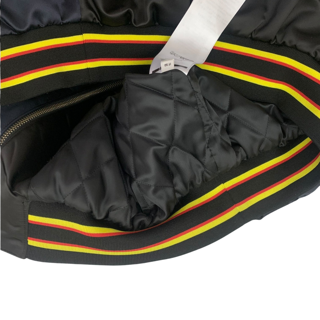 Alexander McQueen Motor City Two Tone Silk Blend Quilted Bomber Jacket Black/Navy (Fits M-L)