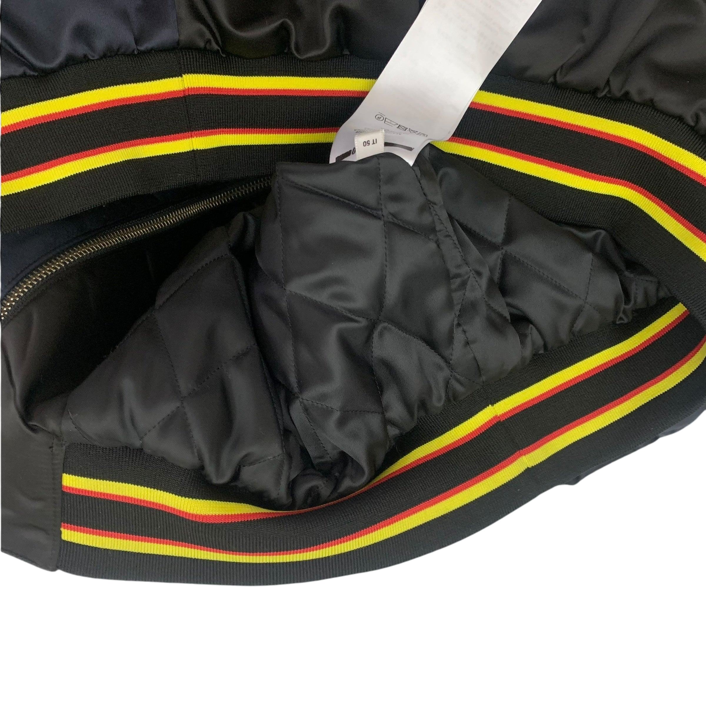 Alexander McQueen Motor City Two Tone Silk Blend Quilted Bomber Jacket Black/Navy (Fits M-L)