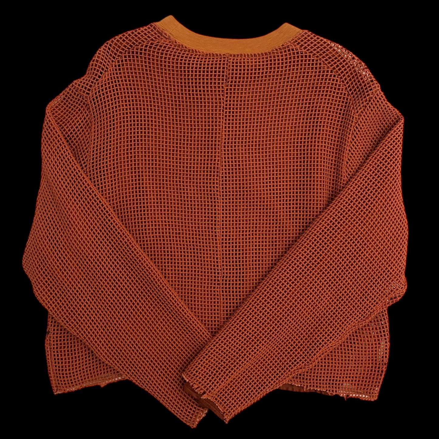 Song For The Mute Double-Layered Raw Hem Mesh Sweater Orange (Fits M)