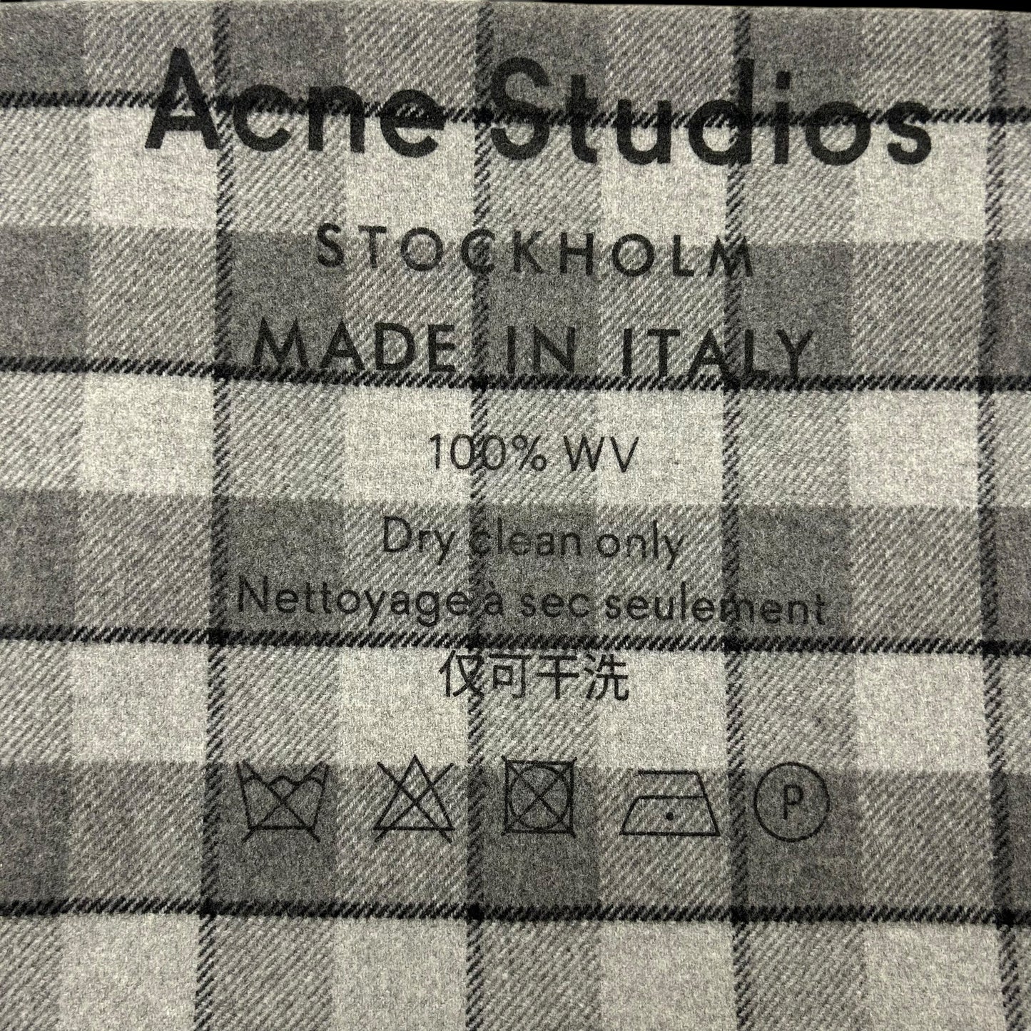 Acne Studios Cassiar Logo-Print Checked Scarf Grey/Black