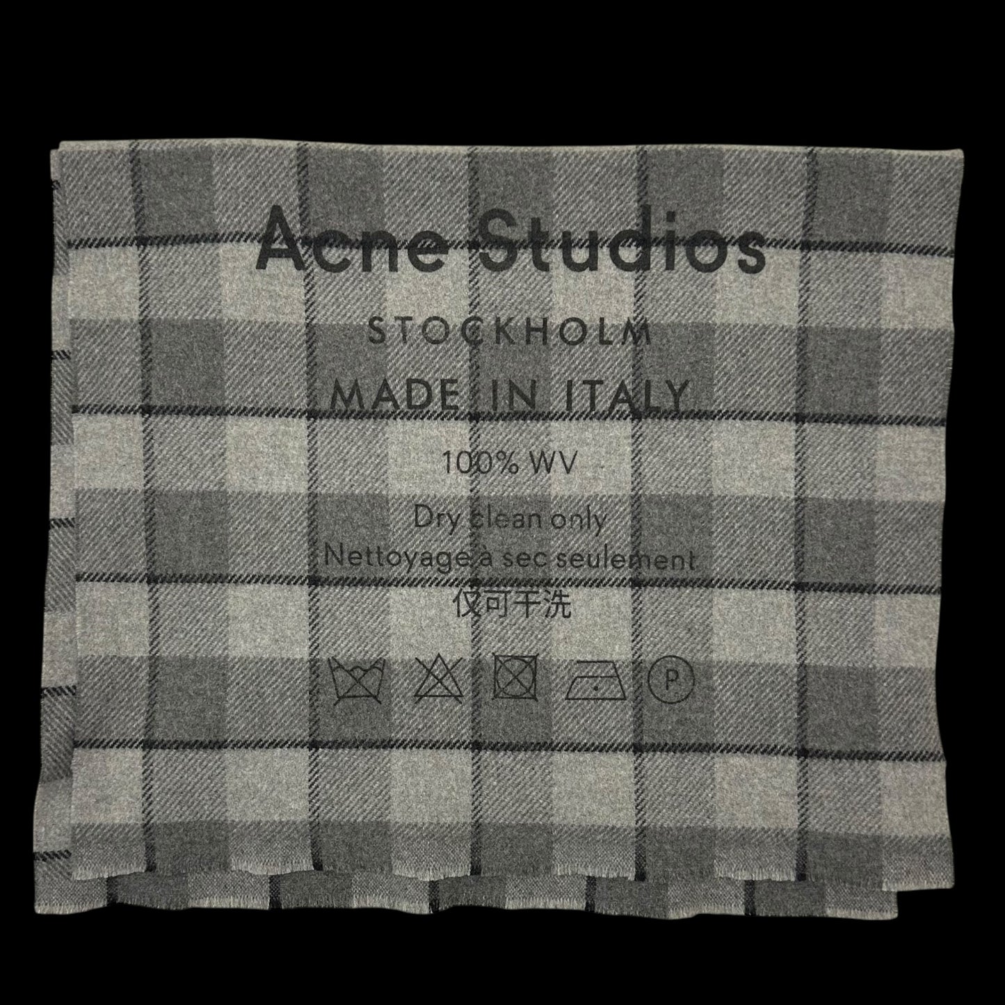 Acne Studios Cassiar Logo-Print Checked Scarf Grey/Black