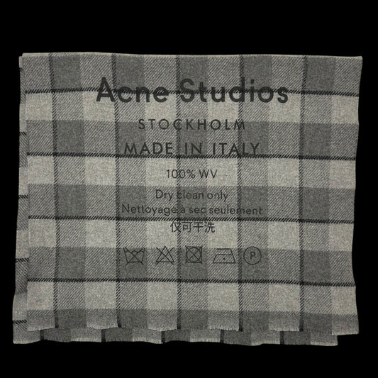 Acne Studios Cassiar Logo-Print Checked Scarf Grey/Black