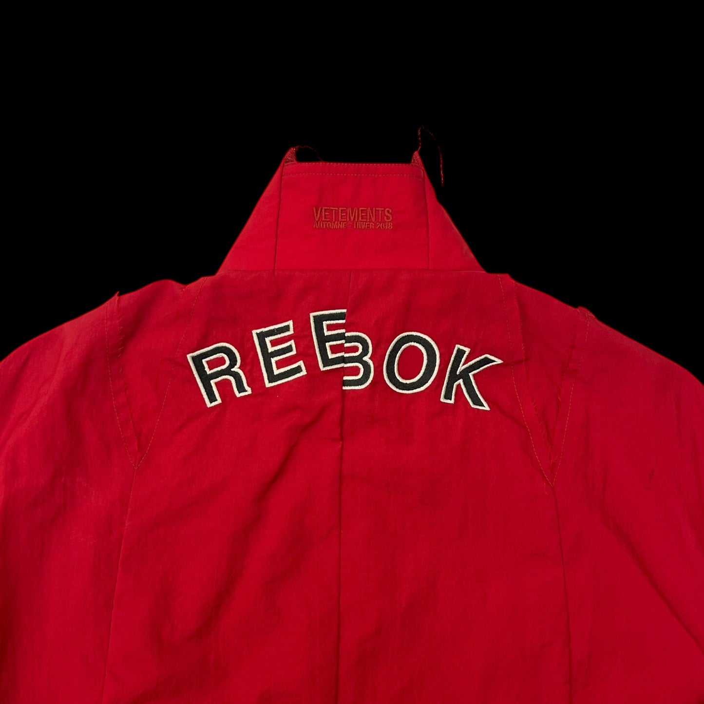 2018 Vetements x Reebok Reworked Distressed Track Jacket Red (Size S Womens)