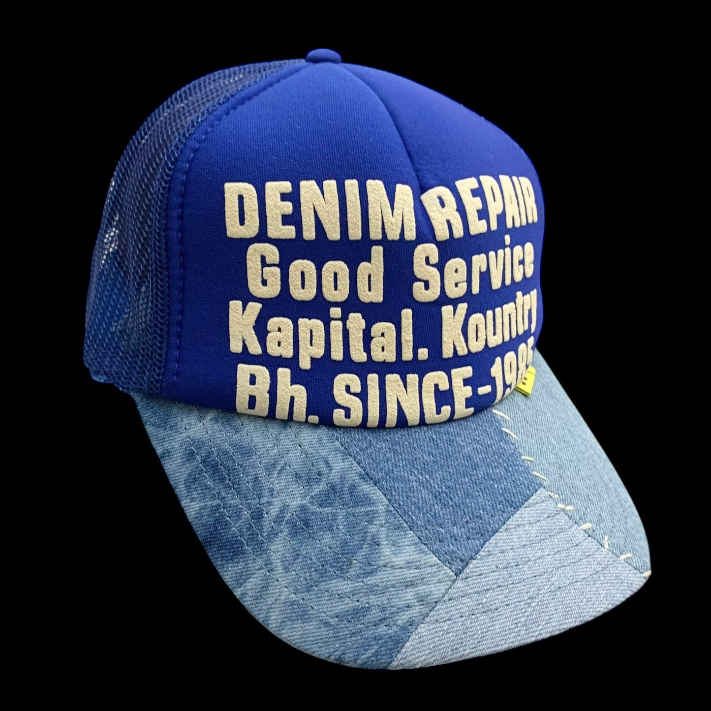 Kapital ‘Denim Repair Service' Denim Reconstruction Trucker Cap Blue/Light blue