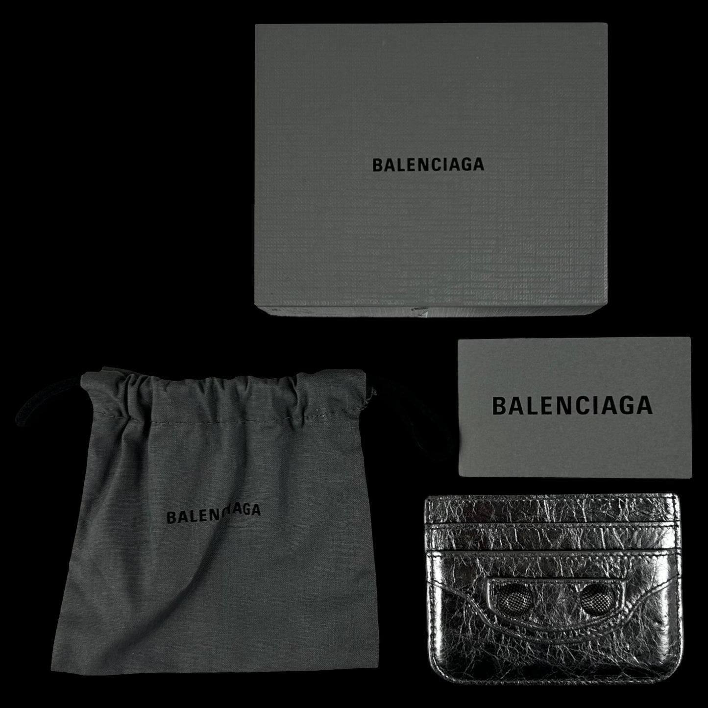 Balenciaga Le Cagole Leather Card Holder Metallic Silver