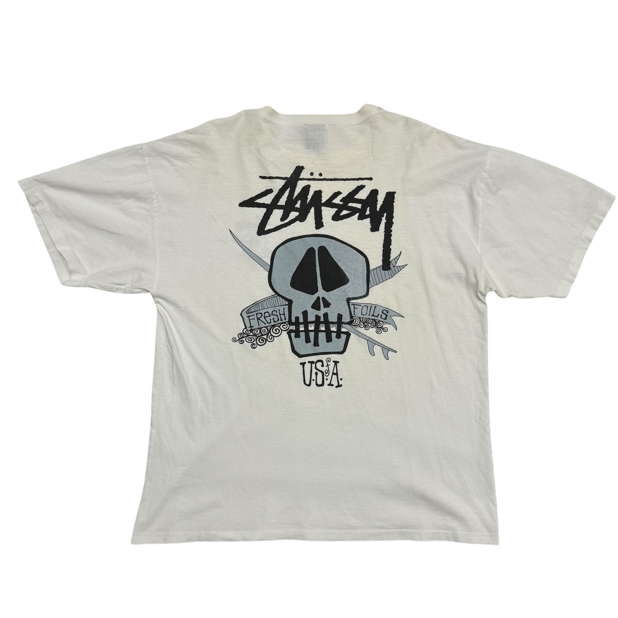 Stussy Vintage Early 90s ‘Fresh Foils’ Skull T-shirt White (Made in Aus) (Size L)