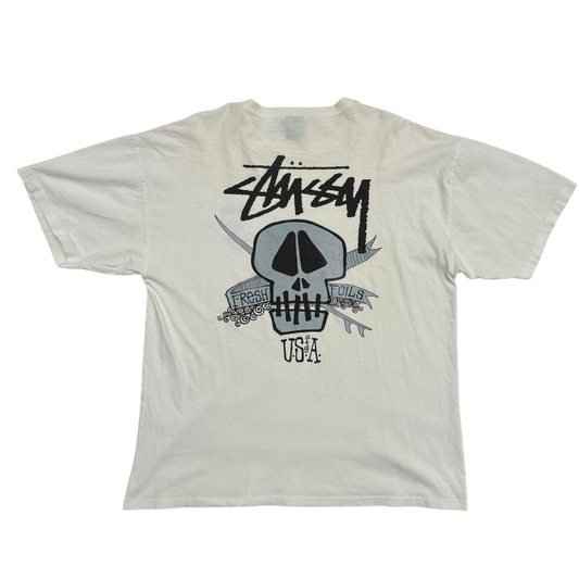 Stussy Vintage Early 90s ‘Fresh Foils’ Skull T-shirt White (Made in Aus) (Size L)