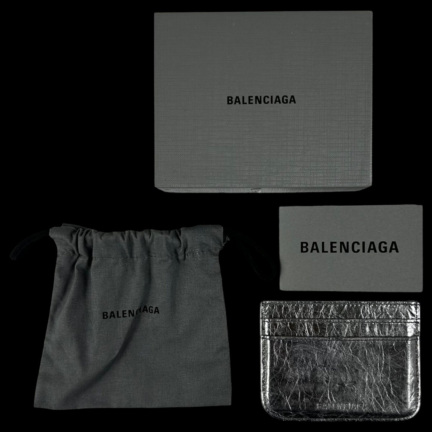 Balenciaga Le Cagole Leather Card Holder Metallic Silver