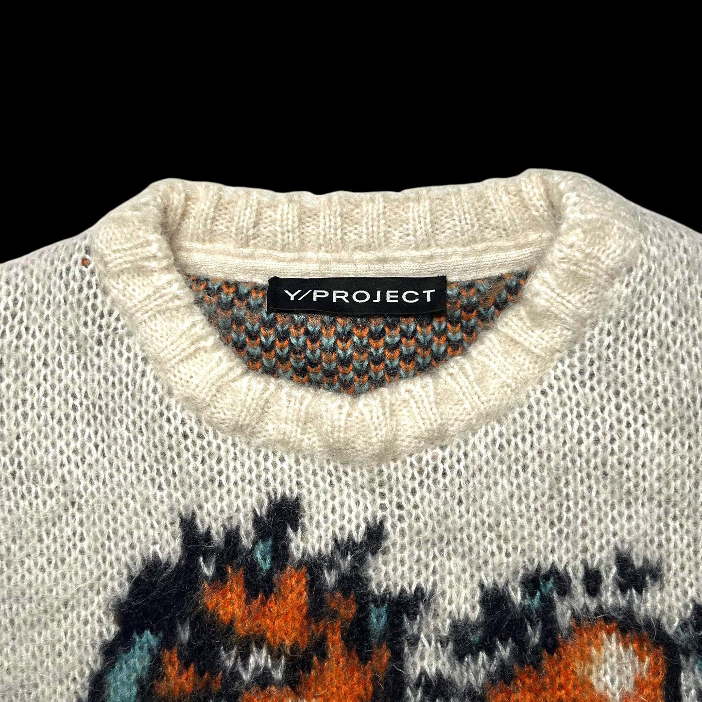 Y/Project White Jacquard Motif Mohair Sweater (Fits XXL)