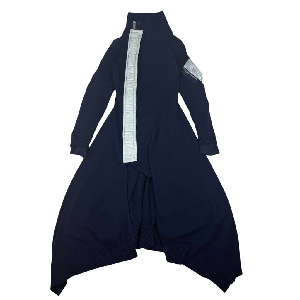 Sacai AW19 MA-1 Docking Wool Knit Zip-Up Midi Dress Navy (Size 1/S)