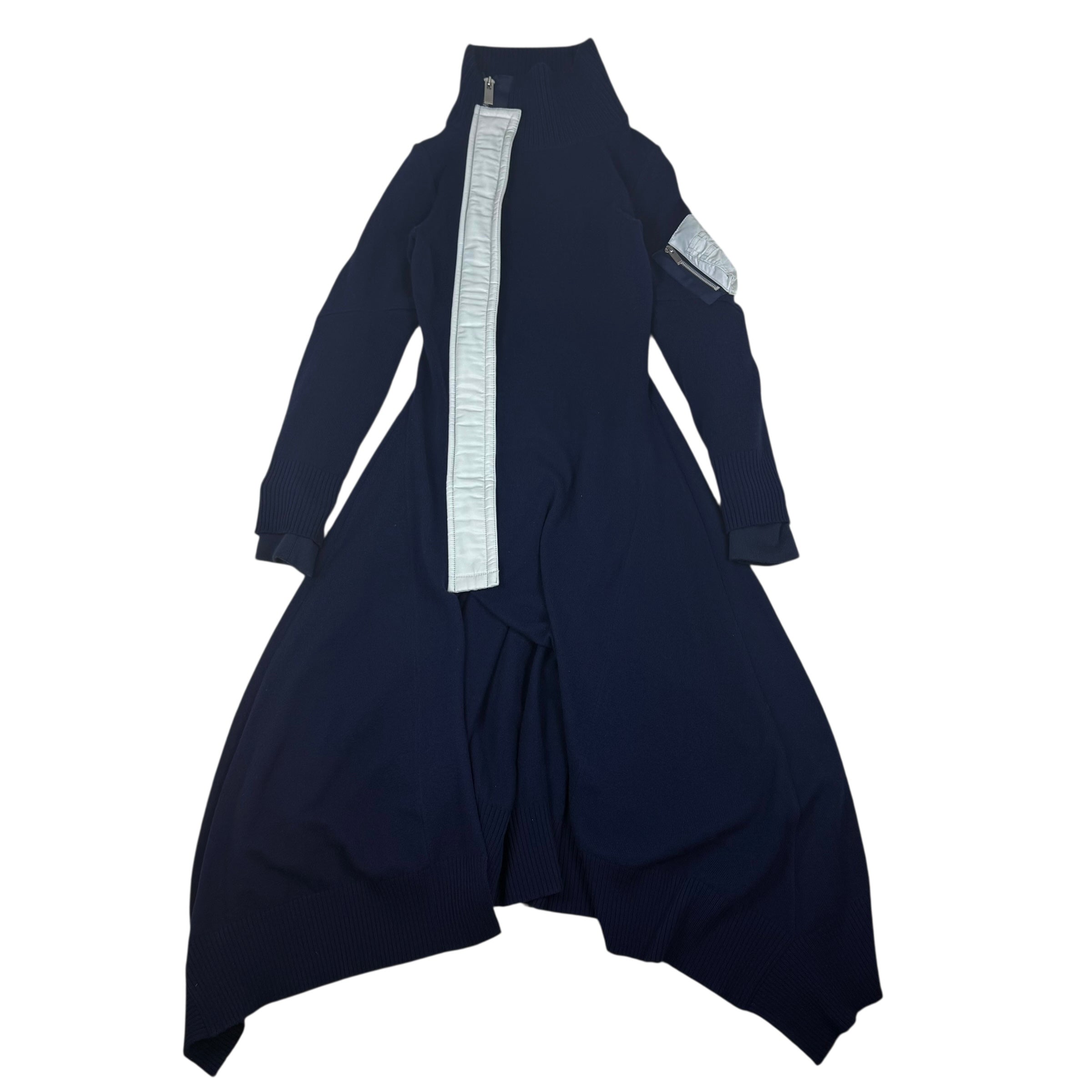 Sacai AW19 MA-1 Docking Wool Knit Zip-Up Midi Dress Navy (Size 1/S)