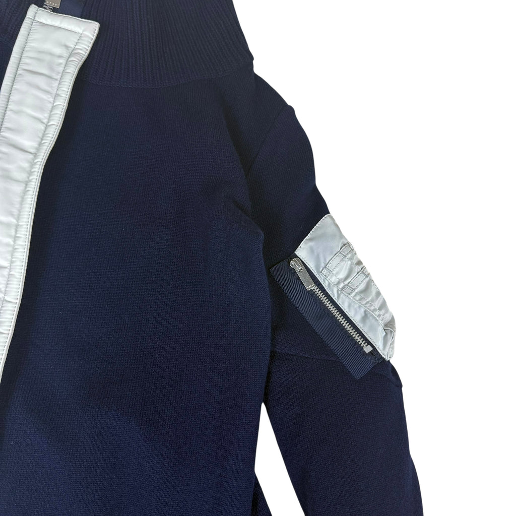 Sacai AW19 MA-1 Docking Wool Knit Zip-Up Midi Dress Navy (Size 1/S)