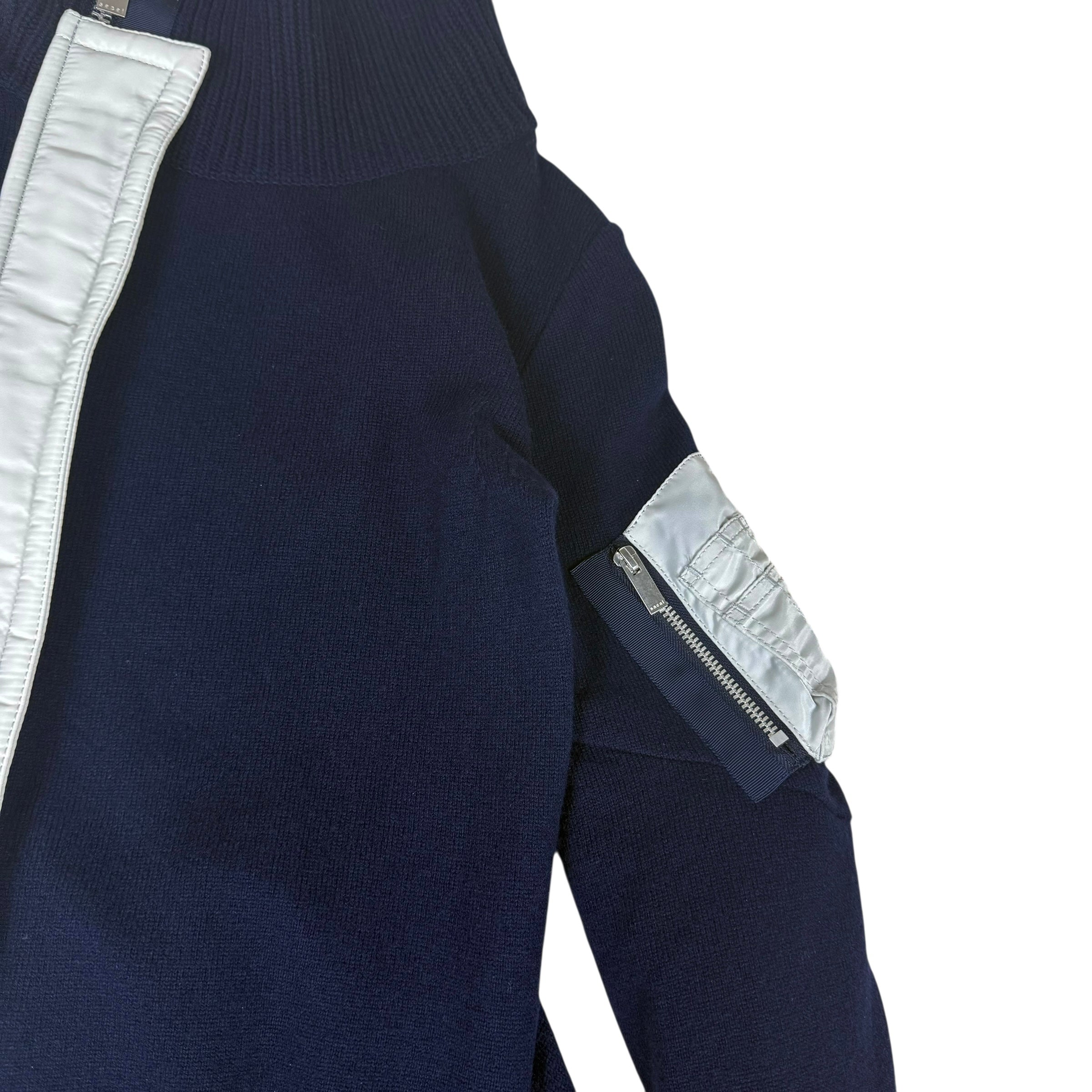 Sacai AW19 MA-1 Docking Wool Knit Zip-Up Midi Dress Navy (Size 1/S)