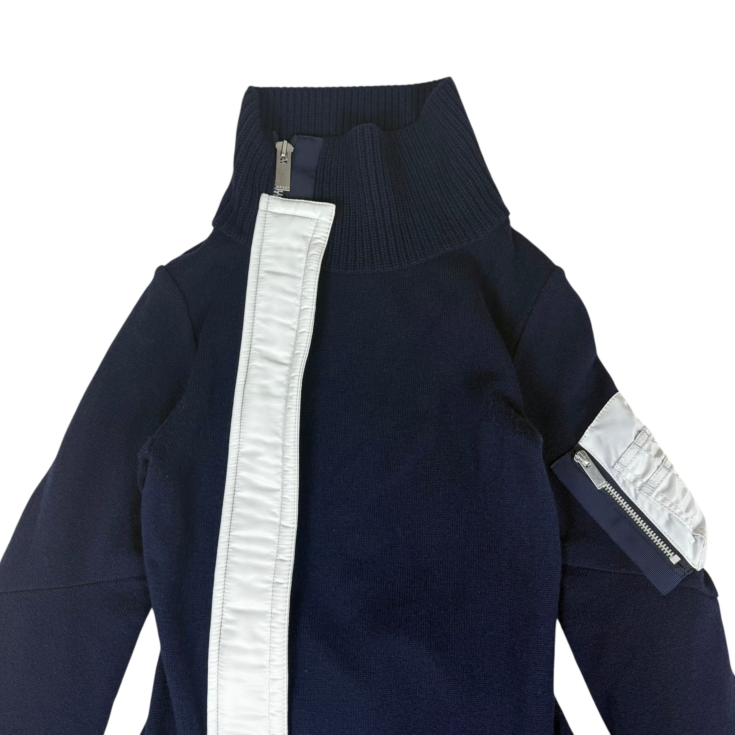 Sacai AW19 MA-1 Docking Wool Knit Zip-Up Midi Dress Navy (Size 1/S)