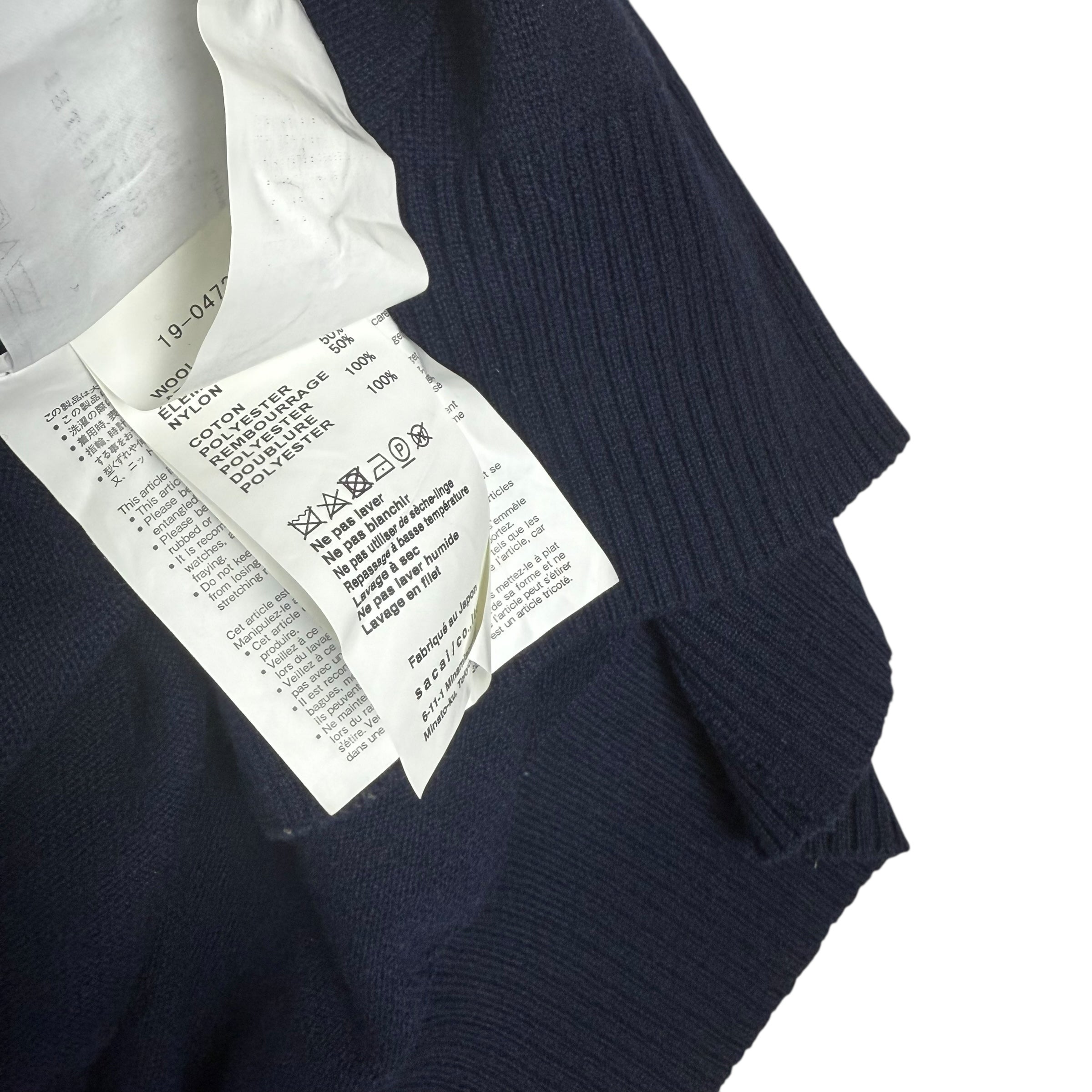 Sacai AW19 MA-1 Docking Wool Knit Zip-Up Midi Dress Navy (Size 1/S)