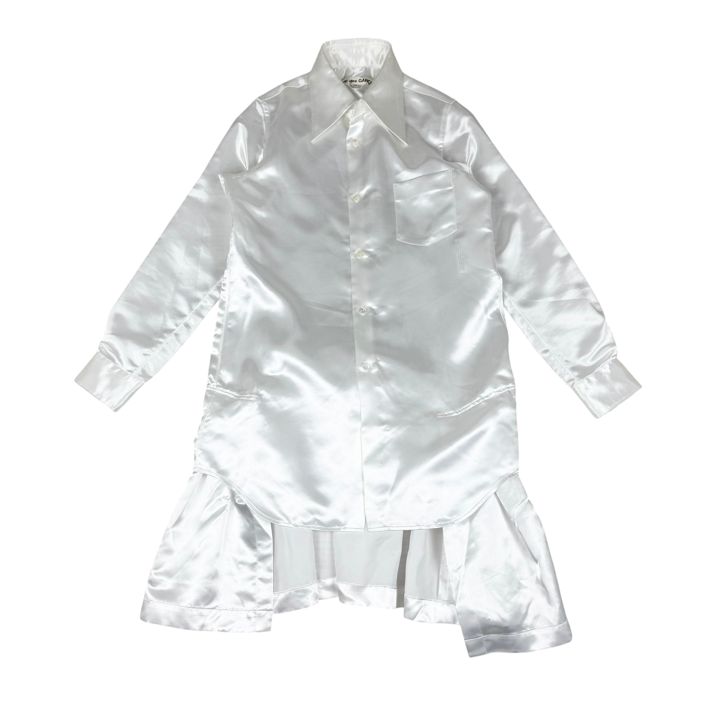 Comme Des Garçons SS19 Layered Satin-Twill Long Shirt White (Size XS womens)