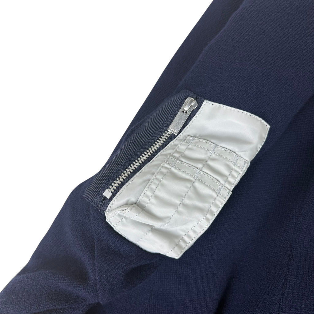 Sacai AW19 MA-1 Docking Wool Knit Zip-Up Midi Dress Navy (Size 1/S)