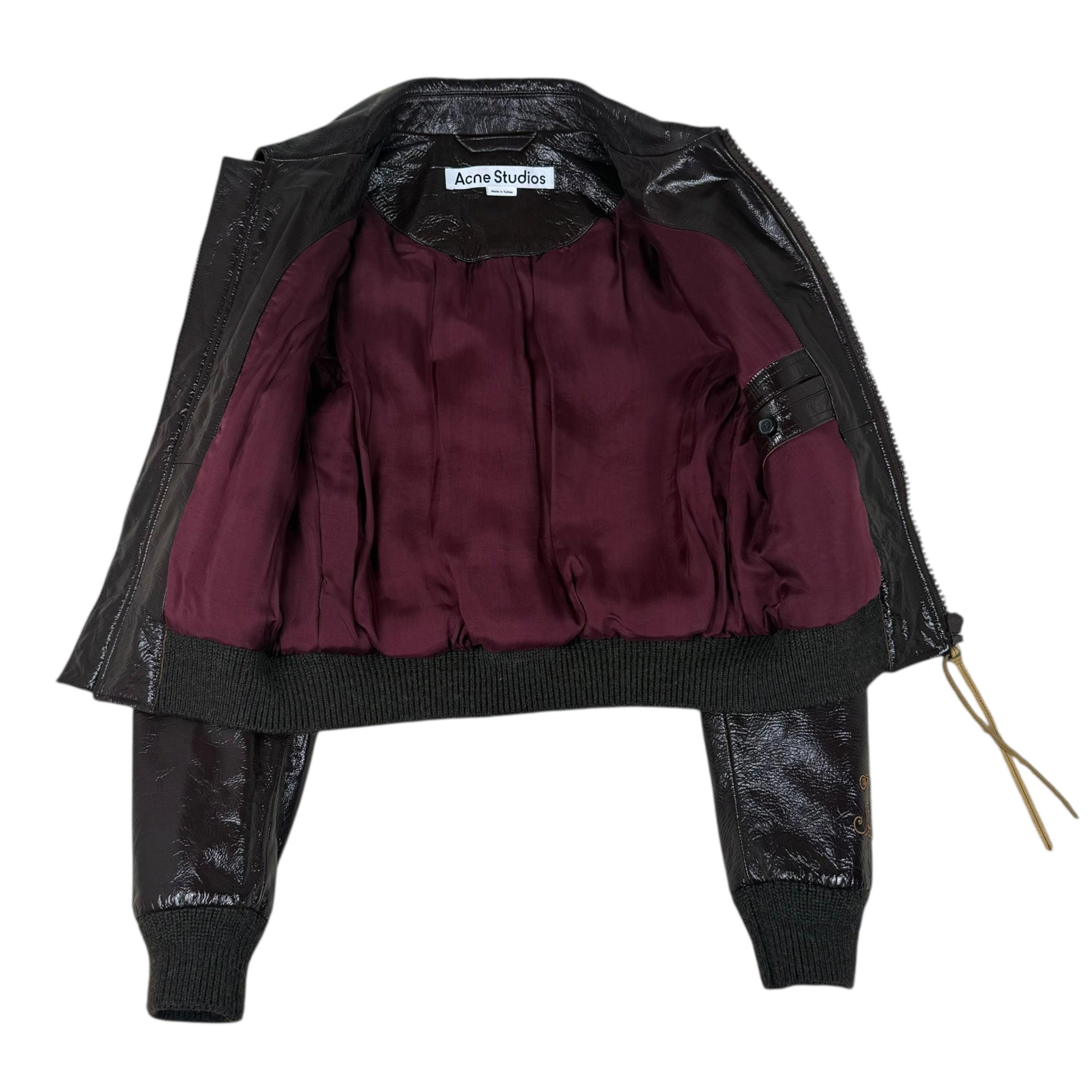 Acne Studios SS23 Embroidered Patent Leather Jacket Brown (fits S mens / M-L womens)