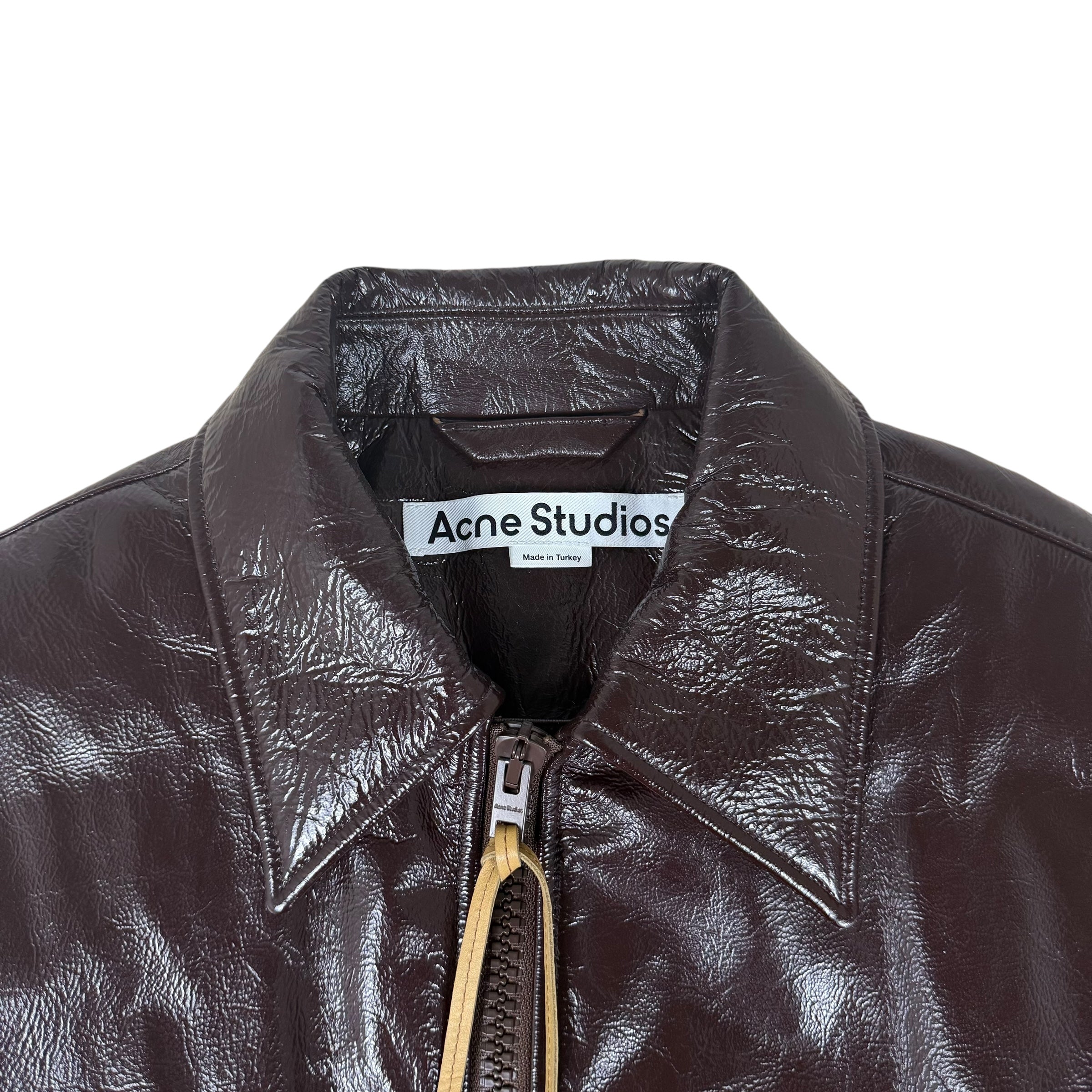 Acne Studios SS23 Embroidered Patent Leather Jacket Brown (fits S mens / M-L womens)