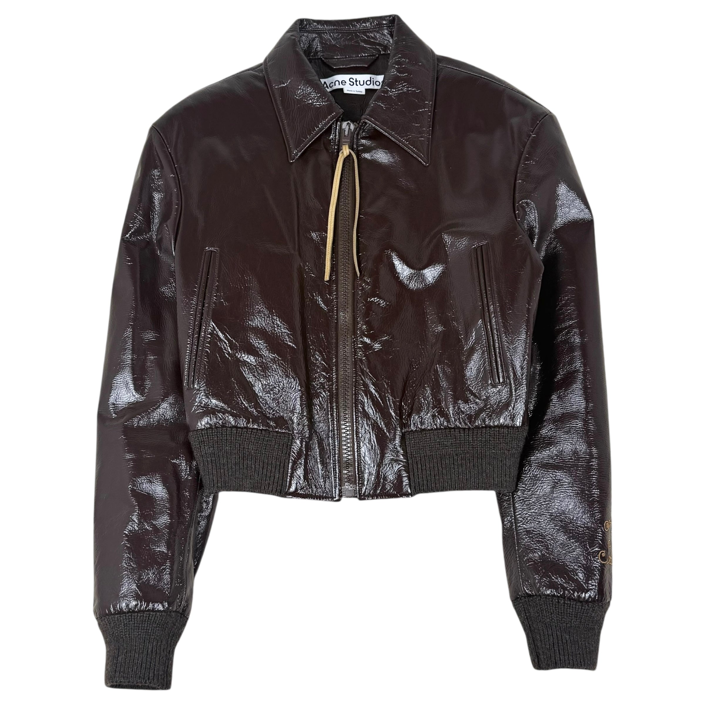 Acne Studios SS23 Embroidered Patent Leather Jacket Brown (fits S mens / M-L womens)