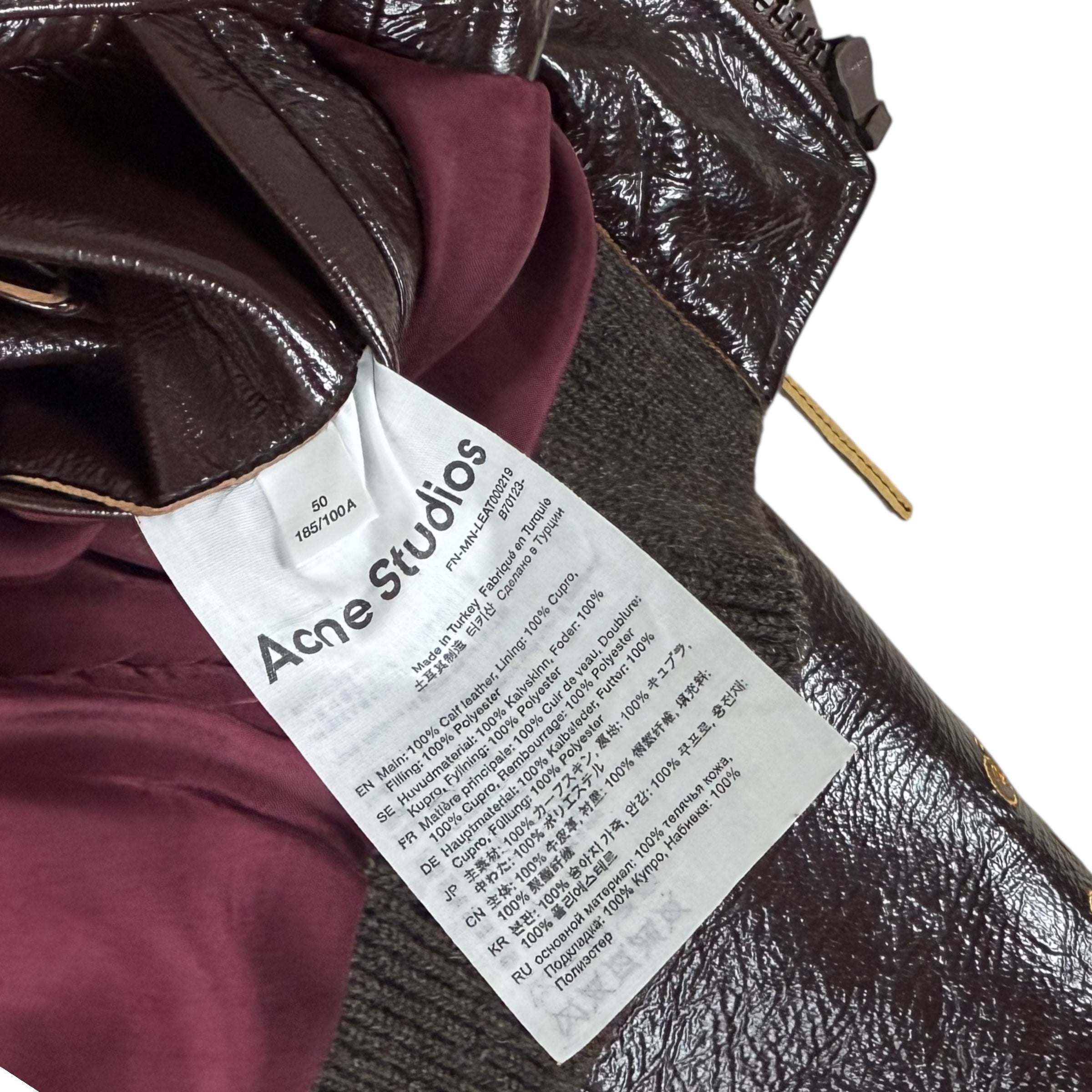 Acne Studios SS23 Embroidered Patent Leather Jacket Brown (fits S mens / M-L womens)