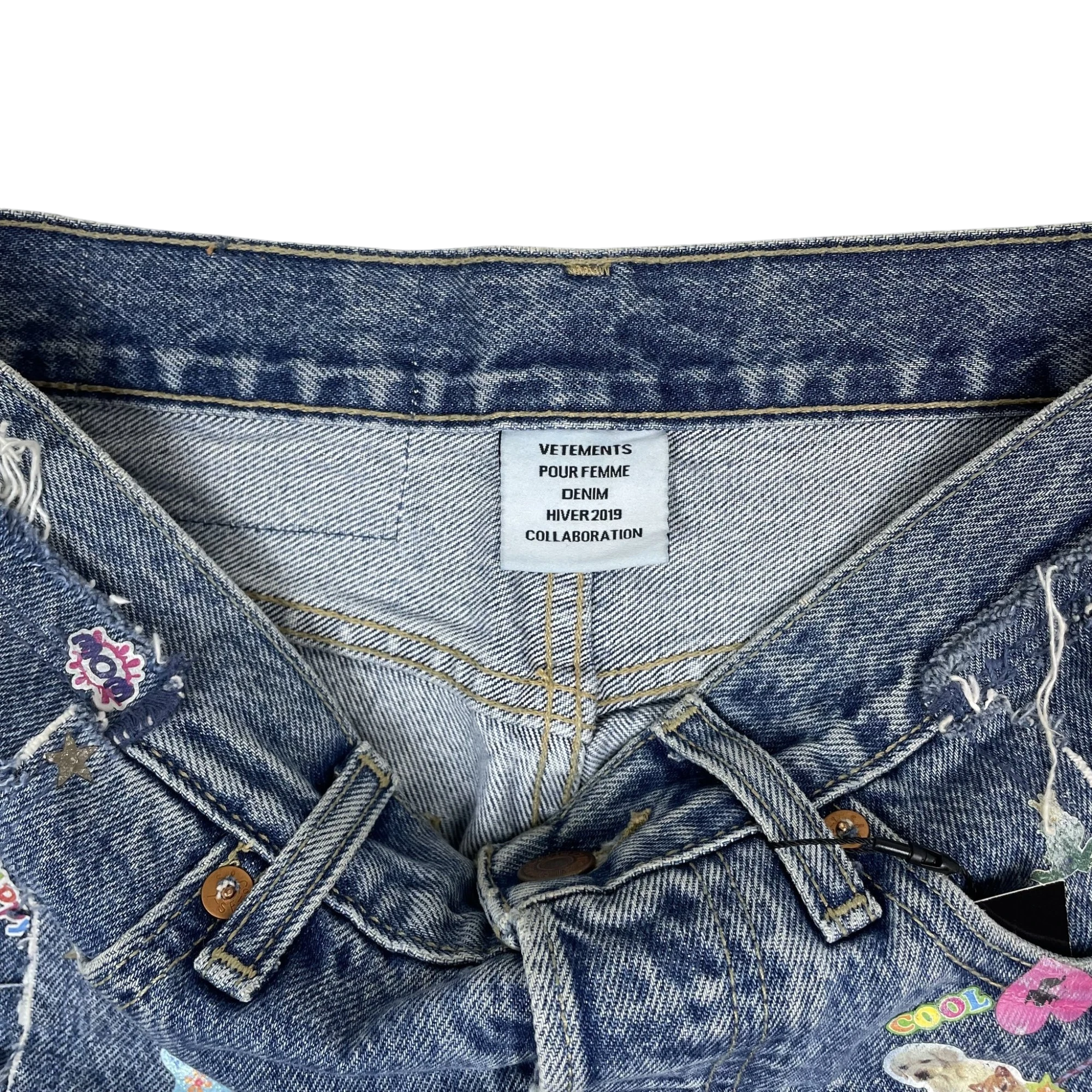 Levi’s x Vetements AW19 Tribal Sticker Patchwork Jeans Blue (Size XS)
