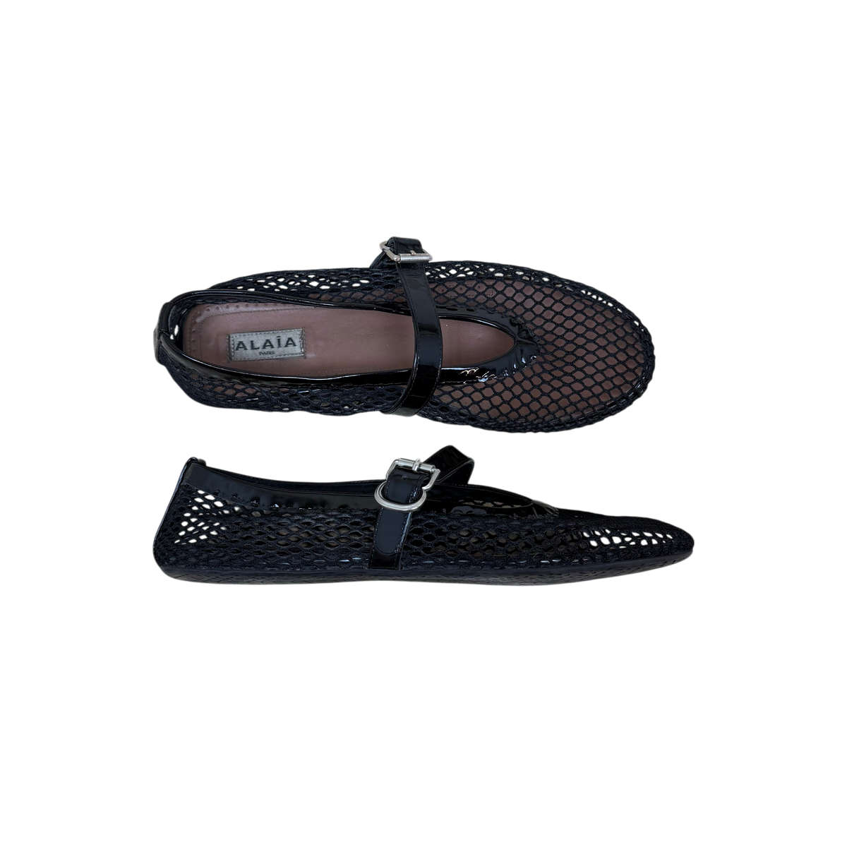 Alaia Fishnet Patent Leather Ballet Flats Black (Size EU39.5)