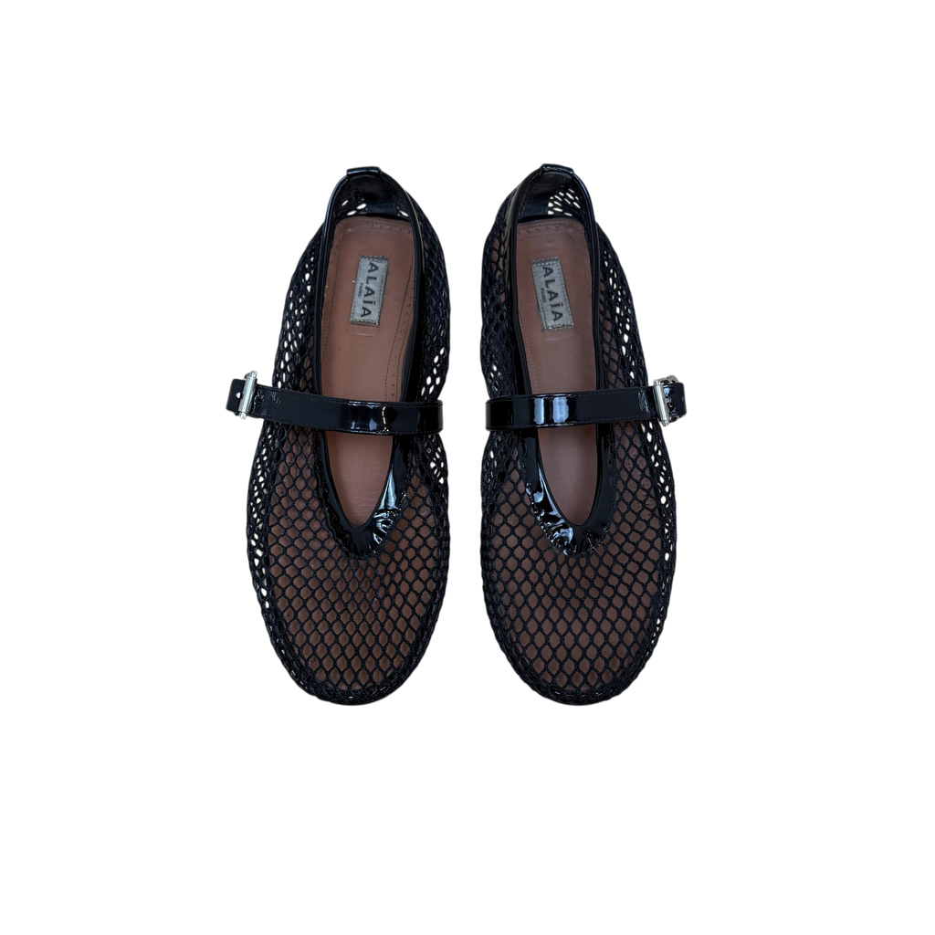 Alaia Fishnet Patent Leather Ballet Flats Black (Size EU39.5)