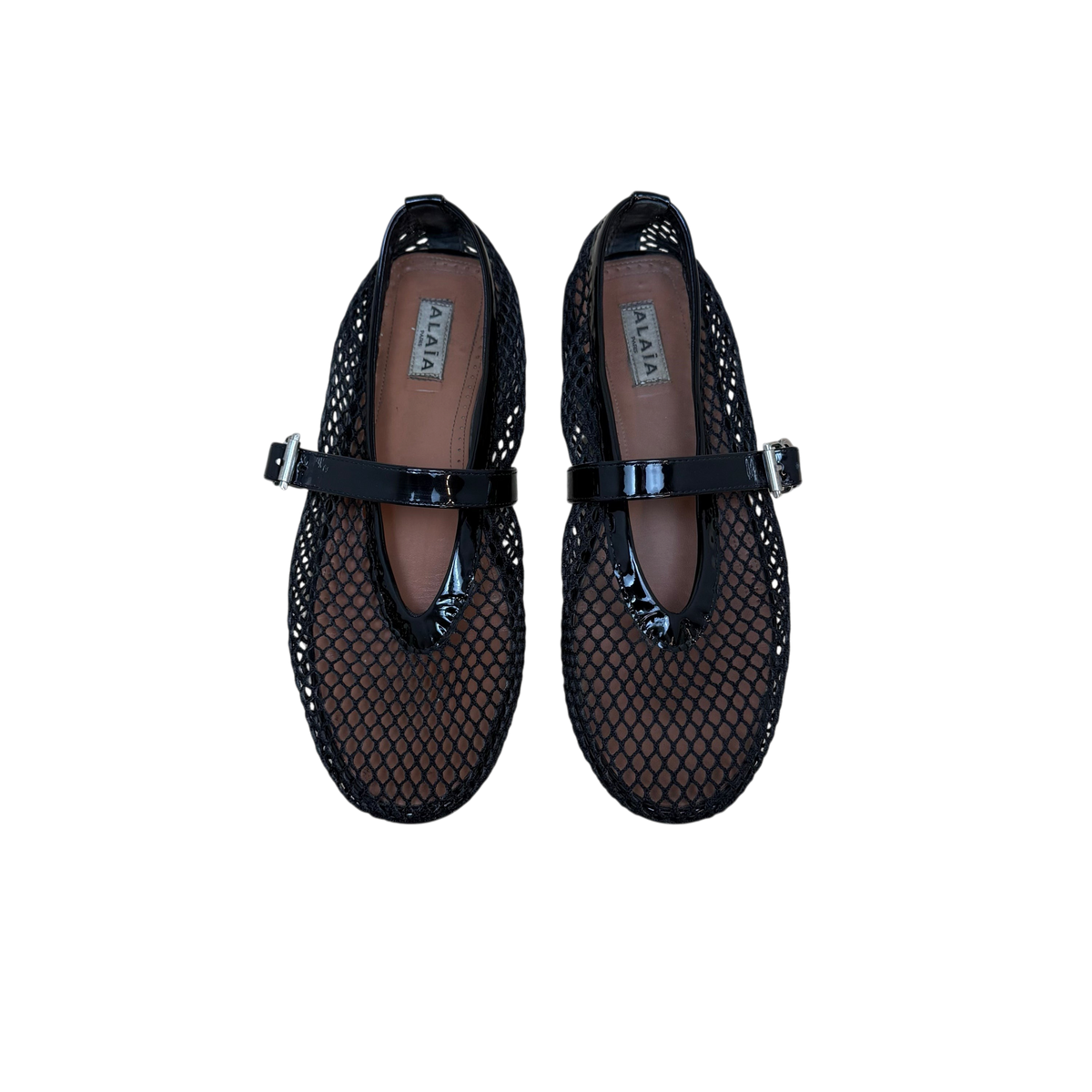 Alaia Fishnet Patent Leather Ballet Flats Black (Size EU39.5)